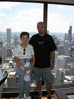 Mom and Scott, at 'Big John', the John Hancock Center. It is probably the Chicagoans favorite skyscraper. The 100 - story building, completed in 1969, has a remarkable design.